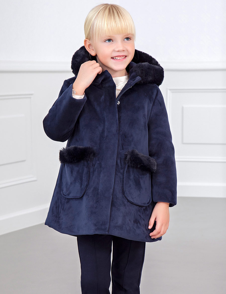 Dívčí luxusní zimní kabát Abel&Lula tmavě modrý s kožešinkou 