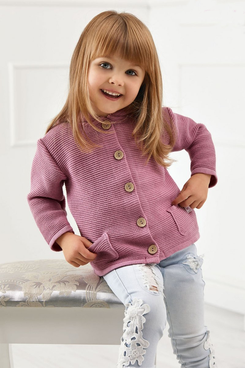 Dívčí svetr baby růžový s kapucí Jomar 730