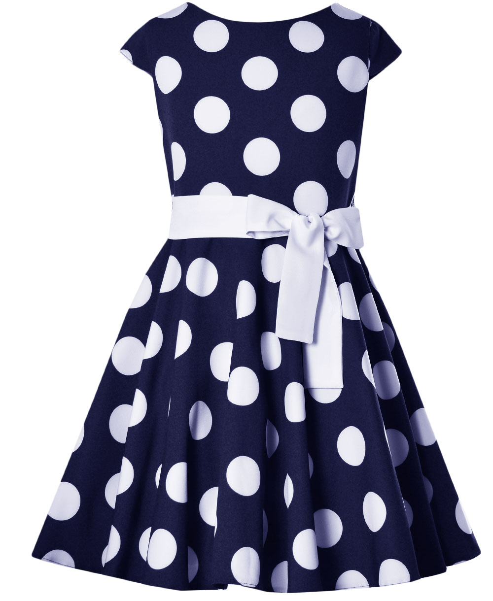 Dívčí šaty Lucyna modro bílé  velké puntíky Emma