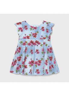 Dívčí šaty Mayoral popelínové modré s květy 1988