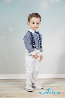Chlapecký bílo modrý set s károvanou body košilí 4-dílný A115