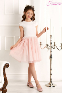 Dívčí šaty s tylem bílo růžové Jomar 899