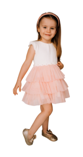 Dívčí šaty s tylem bílo růžové Jomar 865