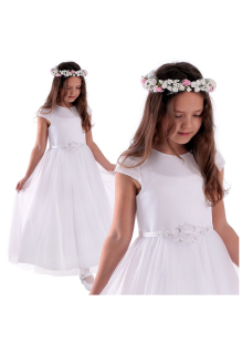 Dívčí bílé šaty XL na svatbu a přijímání K003 
