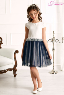Dívčí šaty s tylem bílo modré Jomar 899