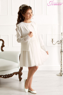 Dívčí svetr propínací bílý s ozdobným okrajem Jomar 750
