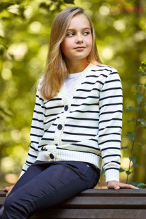 Dívčí svetr propínací bílý s pruhy Jomar 906 122 - 158