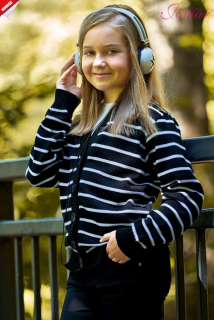 Dívčí svetr propínací černý s pruhy Jomar 906 92 - 116