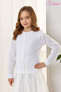 Dívčí svetr propínací bílý se vzorkem Jomar 907 92-158